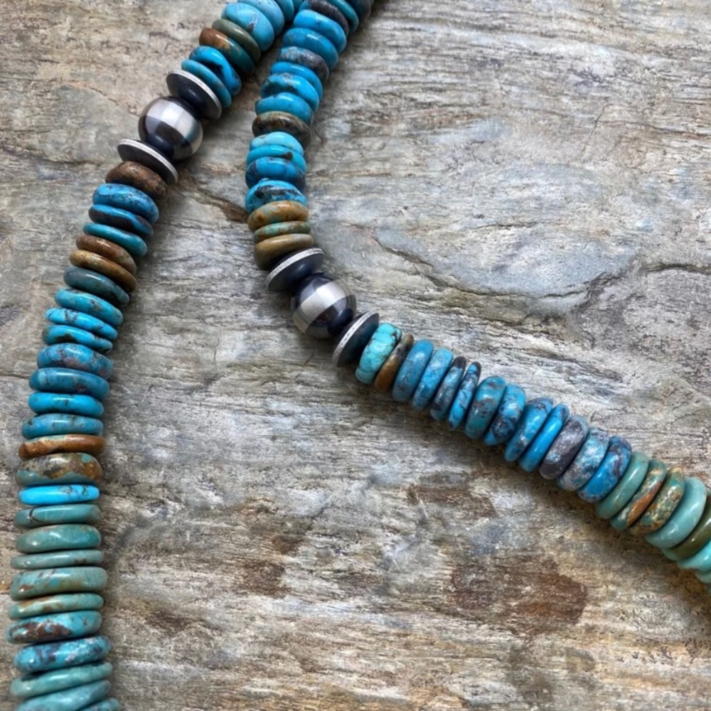 Long Sterlingsilver Bluegreenturquoisebeadnecklace - image 6